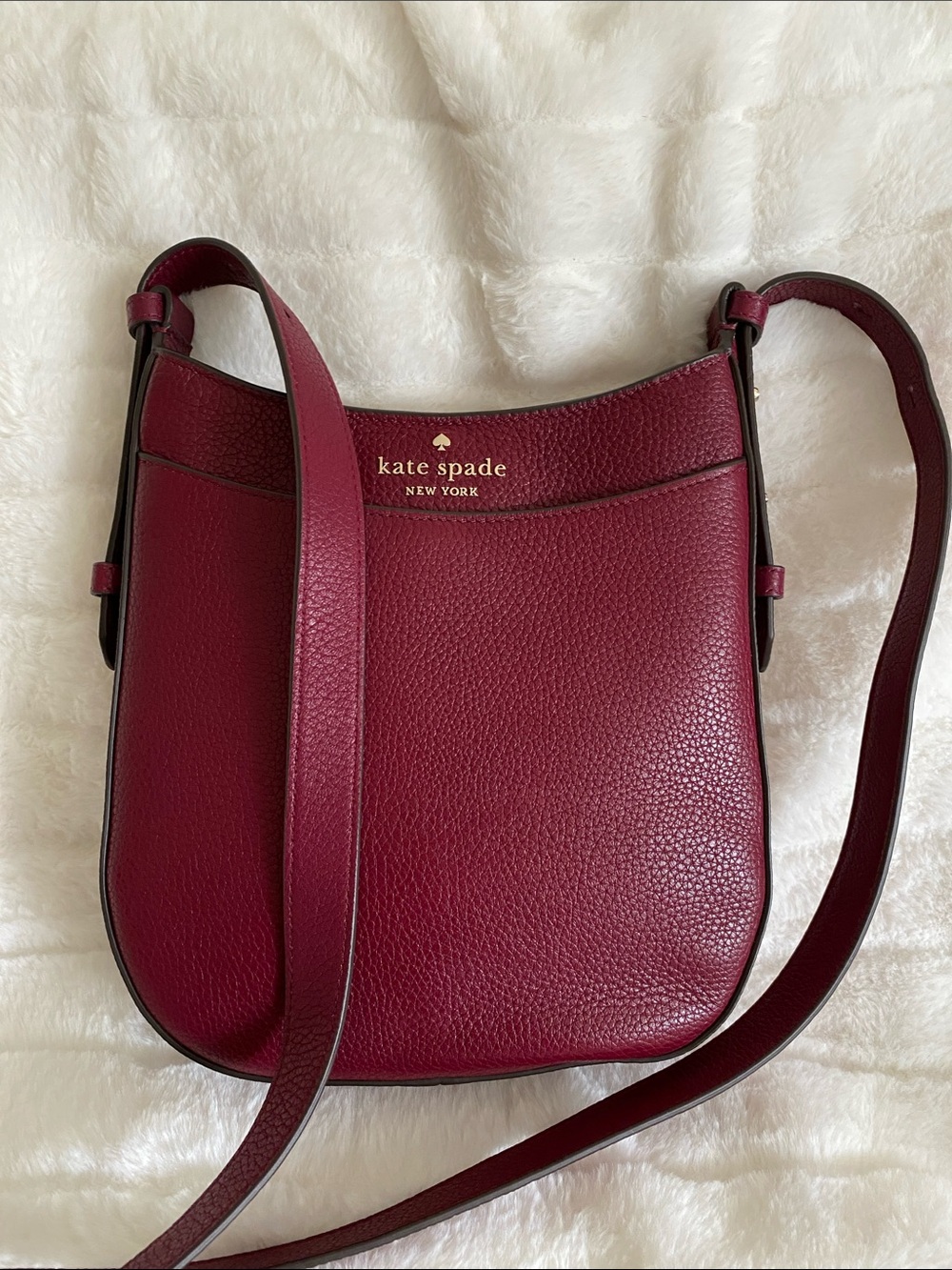 Kate Spade New York Burgundy Pebbled Leather Leila North South Crossbody Bag